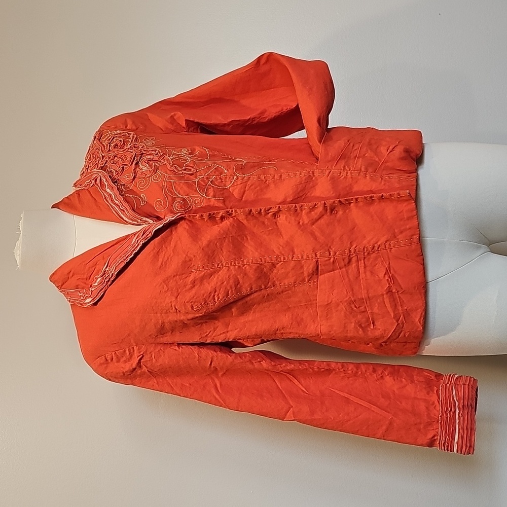 COLDWATER CREEK Women's Sz 8 Blazer Jacket Orange Linen Blend Slim Ribbon Detail